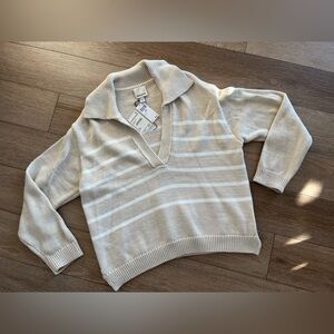 NWT INDUSTRY Tan/Ivory Stripe V-neck Sweater Size XL